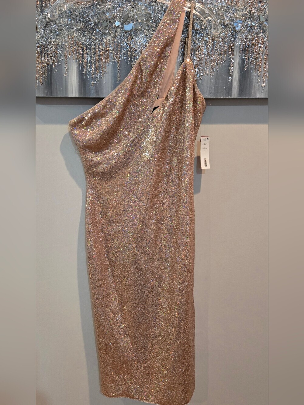 Aqua Sequin One-Shoulder Copper Midi Bodycon Cocktail/Party/Wedding Dress NEW!! - Picture 2 of 7